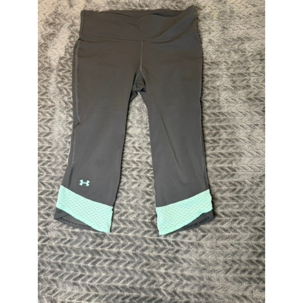 Under Armour Womens HeatGear Compression Capri Leggings Gray Mint  Medium 0143